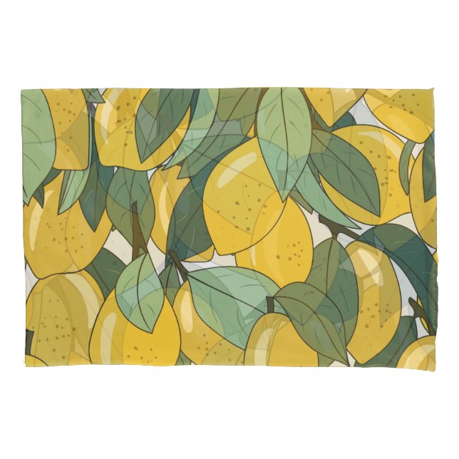 Tropical Pattern with Yellow Lemons. Pillow Case (Front)