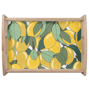 Tropical Pattern with Yellow Lemons. Serving Tray