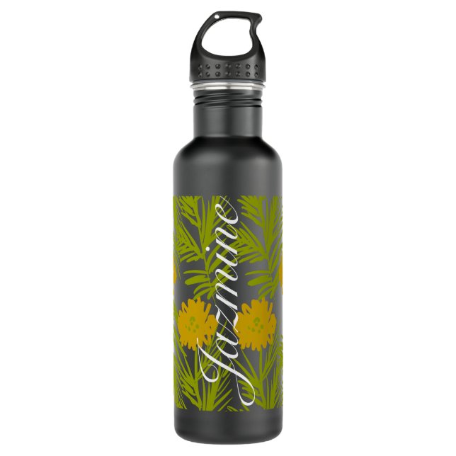 Tropical Pattern Yellow Florals Stainless Steel Water Bottle (Front)