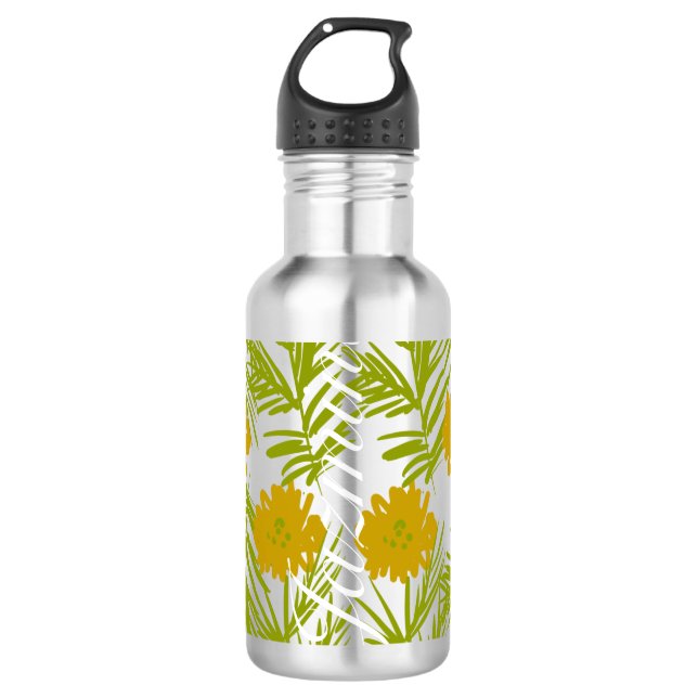 Tropical Pattern Yellow Florals Stainless Steel Water Bottle (Front)
