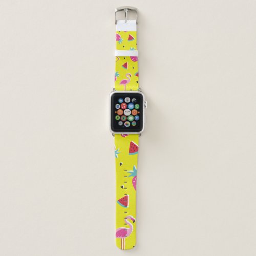  tropical patternwith pink pineapple flamingos w apple watch band