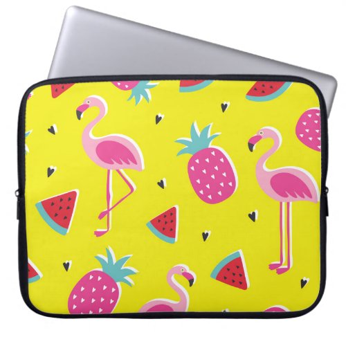  tropical patternwith pink pineapple flamingos w laptop sleeve
