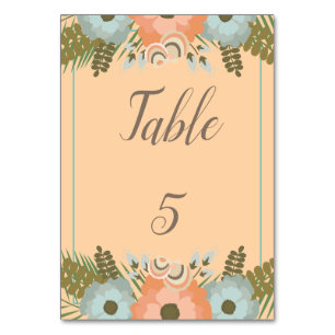 Tropical peach and teal beach Wedding Table Number