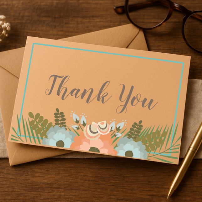 Tropical Peach and Teal Thank You Card (Creator Uploaded)