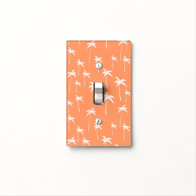 Tropical Peach and White Palm Trees Light Switch Cover (In Situ)