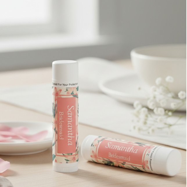 Tropical Peach Floral Bridesmaid Lip Balm (Creator Uploaded)