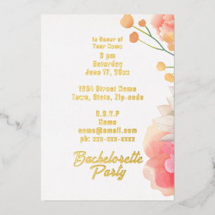 Tropical Peach Flowers Bachelorette Foil Invitation