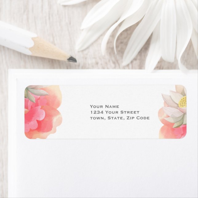 Tropical Peach Flowers Wedding Label (Insitu)