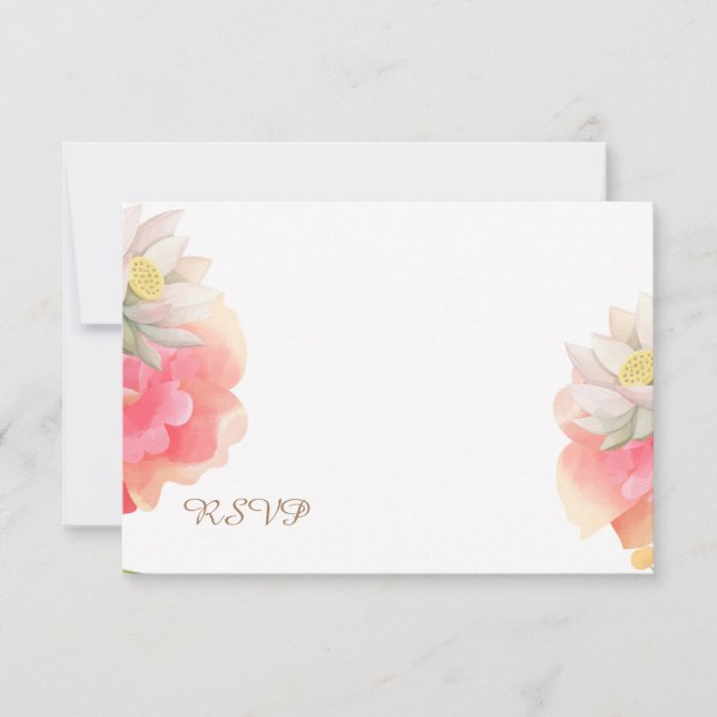 Tropical Peach Flowers Wedding RSVP Card (Front)