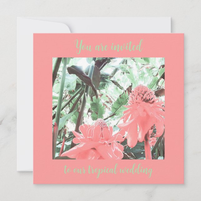 Tropical Peach Garden Wedding Invitation (Front)