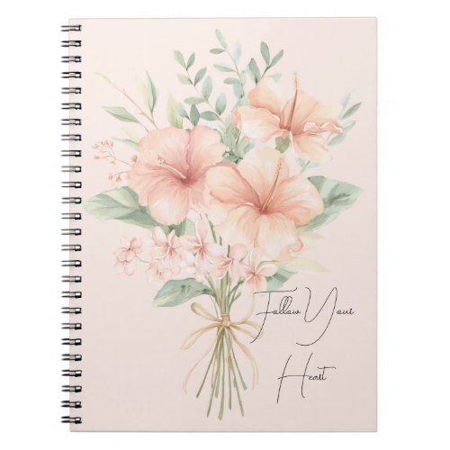 Tropical Peach Hibiscus Flowers Notebook