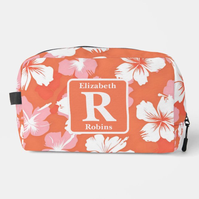 Tropical peach hibiscus personalized Monogram  Dopp Kit (Front)