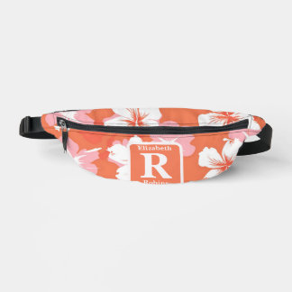 Tropical peach hibiscus personalized Monogram Fanny Pack