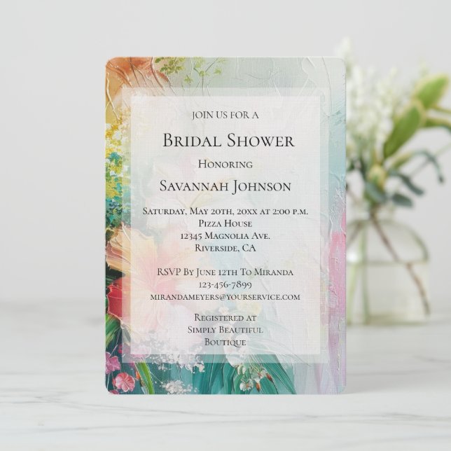 Tropical Peach White Hibiscus Floral Bridal Shower Invitation (Standing Front)