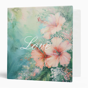 Tropical Peach White Hibiscus Floral Love 3 Ring Binder