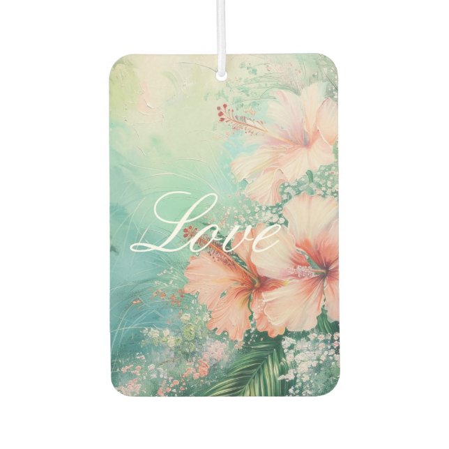 Tropical Peach White Hibiscus Floral Love Air Freshener (Front)