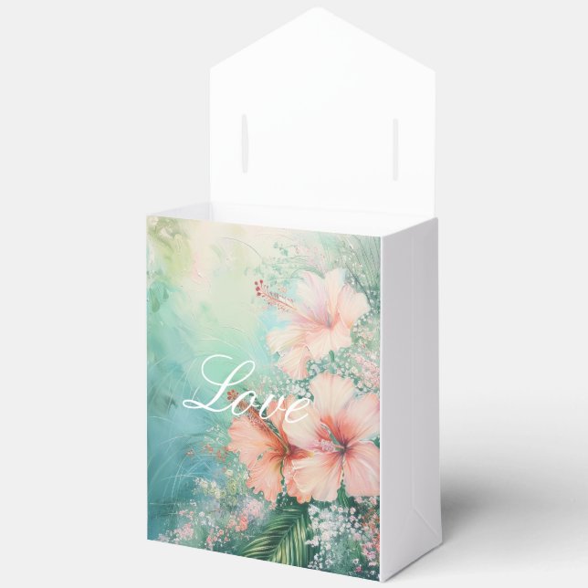 Tropical Peach White Hibiscus Floral Love Favor Boxes (Open)