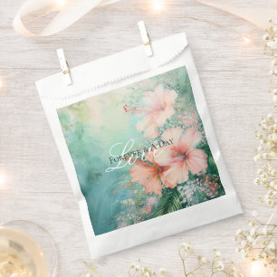 Tropical Peach White Hibiscus Floral Love Wedding Favor Bag