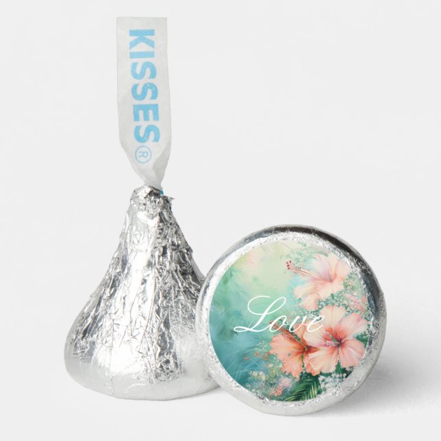 Tropical Peach White Hibiscus Floral Love Wedding Hershey®'s Kisses® (Front)