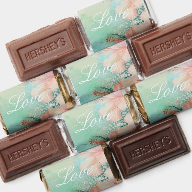 Tropical Peach White Hibiscus Floral Love Wedding Hershey's Miniatures (Assorted)