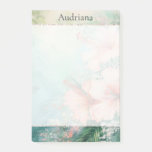 Tropical Peach White Hibiscus Floral Post-it Notes (Front)