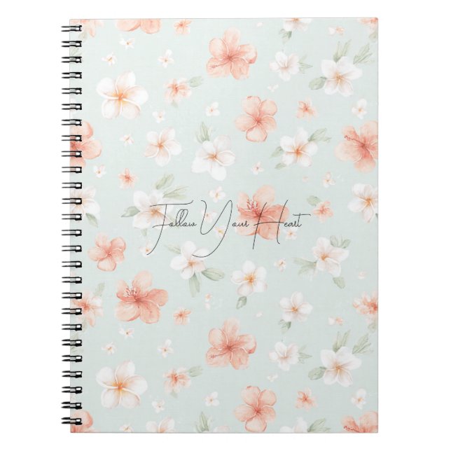 Tropical Peach White Hibiscus Flowers Notebook (Front)