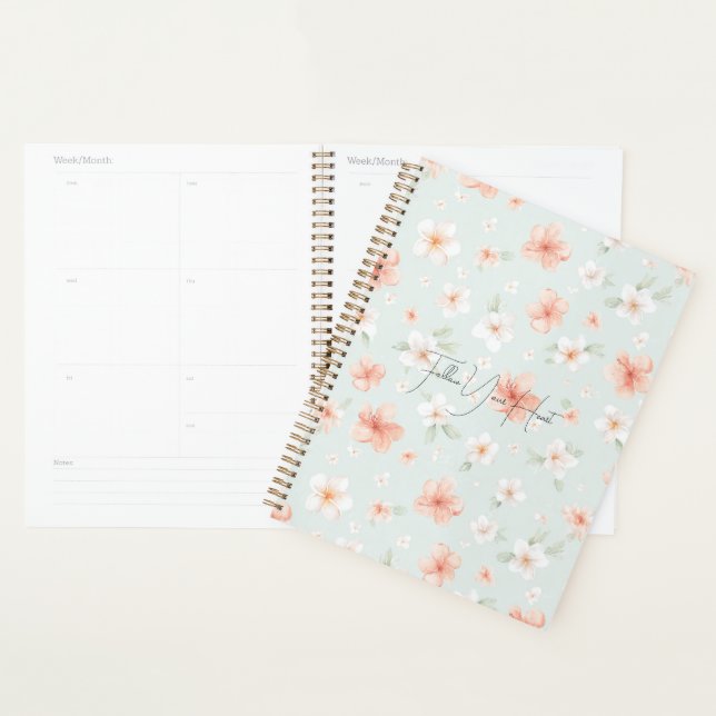 Tropical Peach White Hibiscus Flowers Planner (Display)