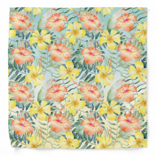 Tropical Peach Yellow Hibiscus Flowers Mint Ombre Bandana