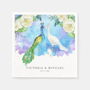 Tropical Peacock Floral Boho Botanical Monogram Napkins