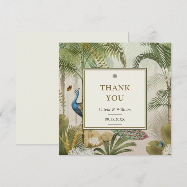 Tropical Peacock Palm Blank Wedding Thank You (Front/Back)