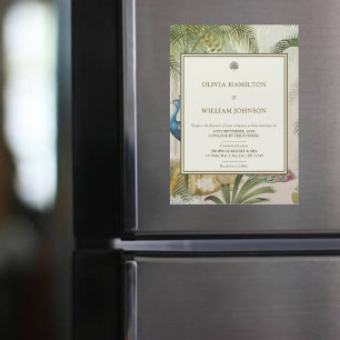 Tropical Peacock Palm Magnetic Wedding Invitation