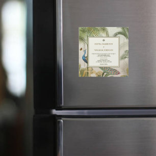 Tropical Peacock Palm Wedding Invitation Magnet