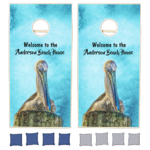 Tropical Pelican Welcome Custom Cornhole Boards Set