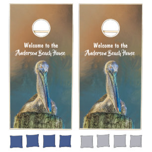 Tropical Pelican Welcome Custom Cornhole Boards Set