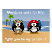 Tropical Penguins Couple Hula Pirate Island Beach (Front Horizontal)
