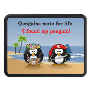 Tropical Penguins Couple Hula Pirate Island Beach Hitch Cover