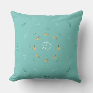 tropical personalized name monogram with pineapple outdoor pillow