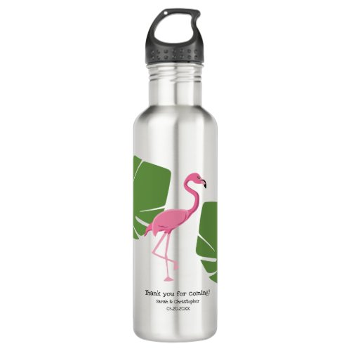 Tropical Personalized Wedding Pink Flamingo Stainless Steel Water Bottle