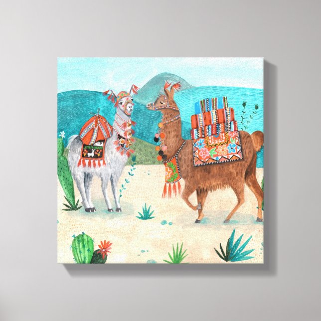 Tropical Peru Llamas Illustration | Canvas (Front)