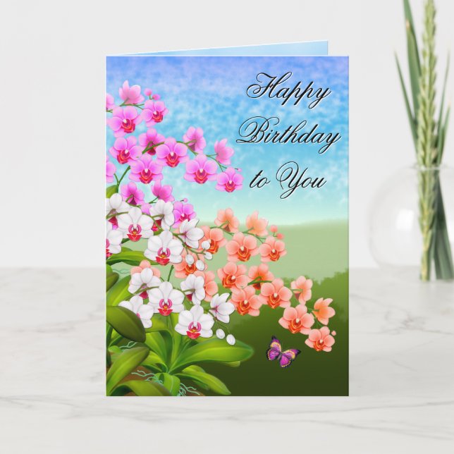 Tropical Phalaenopsis Orchid Flowers Birthday Card (Front)