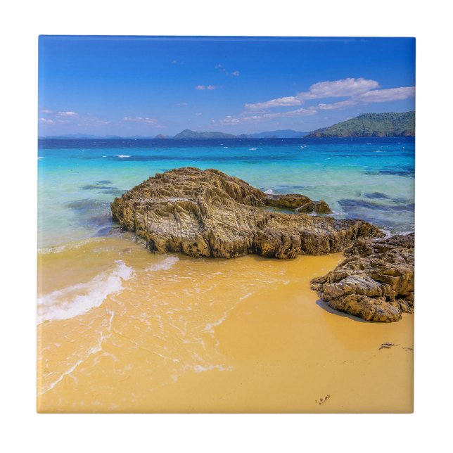 Tropical Philippines Sandy Beach Island Ceramic Tile (Front)