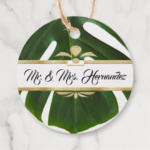Tropical Philodendron Leaf Hawaii Mahalo Wedding Foil Favor Tags