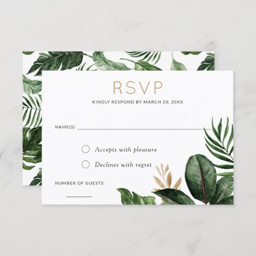 Tropical Philodendron Palm Leave RSVP Respond Card