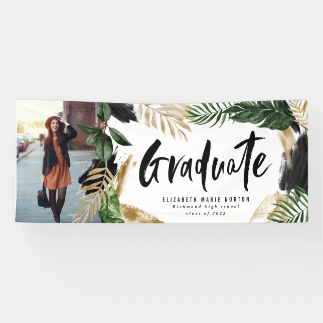 Tropical photo graduation modern script banner | Zazzle