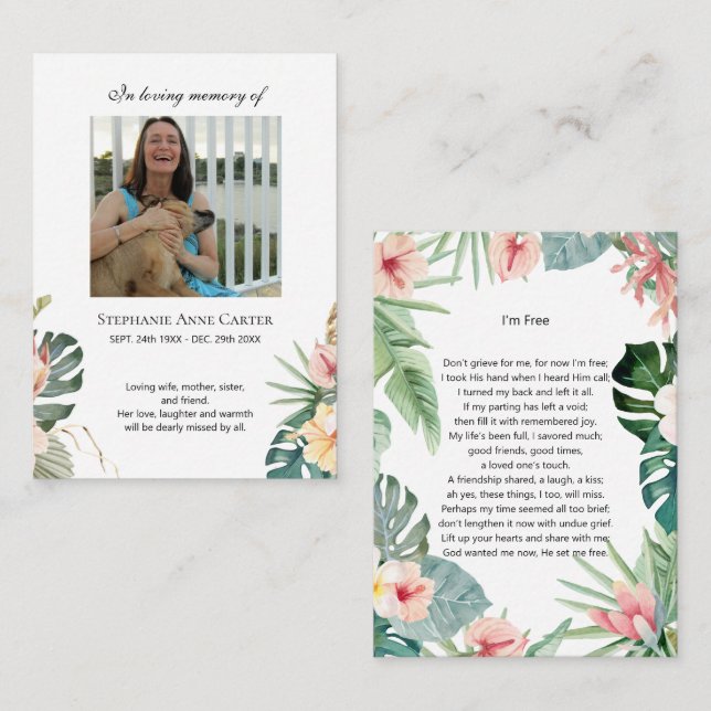 Tropical Photo memorial I'm Free prayer card 4 (Front/Back)