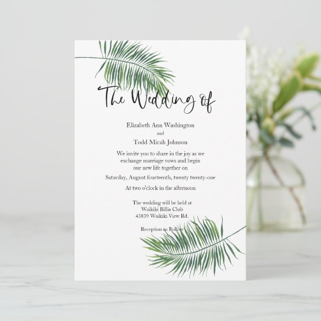 Tropical Photo Wedding Invitation (Standing Front)