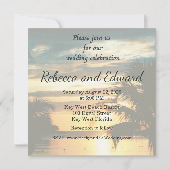 Tropical Photo Wedding Invitation (Front)