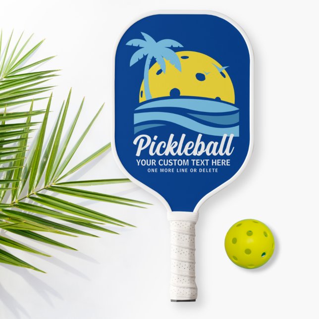 Tropical Pickleball Sun Palm Trees Add Custom Text Paddle (Creator Uploaded)