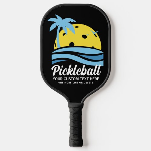 Tropical Pickleball Sun Palm Trees Add Custom Text Pickleball Paddle