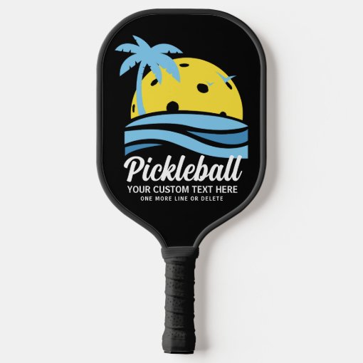 Tropical Pickleball Sun Palm Trees Add Custom Text Pickleball Paddle ...